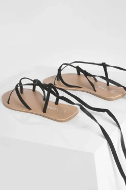 Flats|Sandals*boohoo Strappy Ankle Tie Sandal black