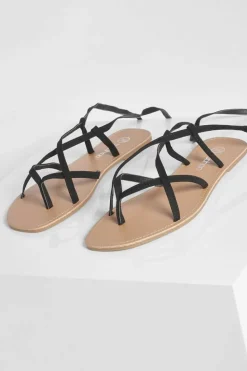 Flats|Sandals*boohoo Strappy Ankle Tie Sandal black