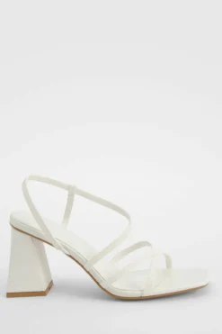 Heels*boohoo Strappy Asymmetric Low Block Heels white