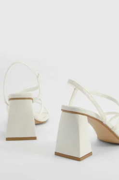 Heels*boohoo Strappy Asymmetric Low Block Heels white