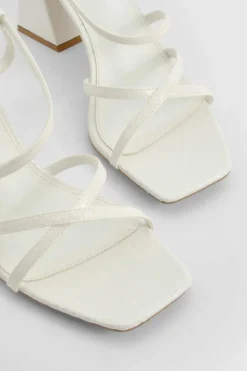 Heels*boohoo Strappy Asymmetric Low Block Heels white