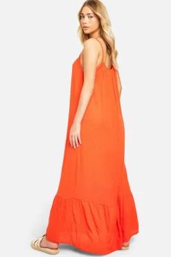 Smock Dresses*boohoo Strappy Cheesecloth Maxi Dress red