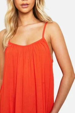 Smock Dresses*boohoo Strappy Cheesecloth Maxi Dress red