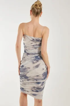 Midi Dresses*Pink Vanilla Strappy Distressed Print Midi Dress Cream