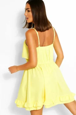 Smock Dresses*boohoo Strappy Frill Detail Swing Dress black