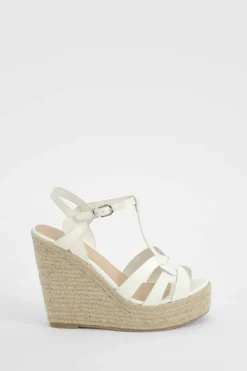 Wedges*boohoo Strappy Front Patent Wedges white