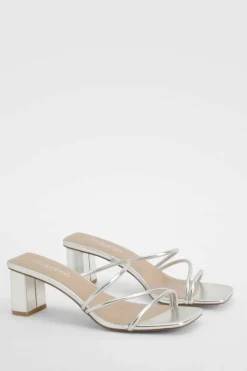 Heels*boohoo Strappy Low Block Heel Mule silver