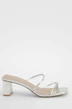 Heels*boohoo Strappy Low Block Heel Mule silver
