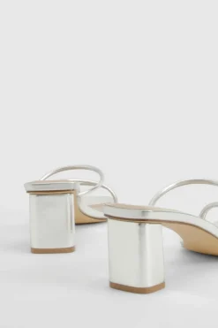 Heels*boohoo Strappy Low Block Heel Mule silver