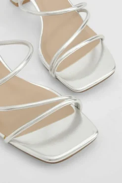 Heels*boohoo Strappy Low Block Heel Mule silver