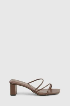 Sandals|Heels*boohoo Strappy Low Block Heeled Mules chocolate