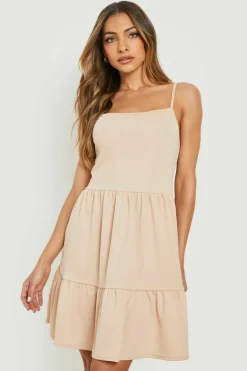 Smock Dresses*boohoo Strappy Square Neck Smock Dress stone