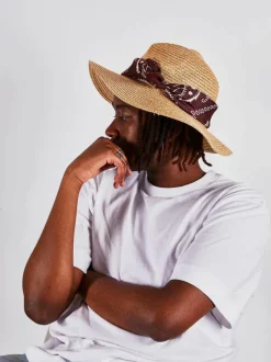Hats & Gloves|Hats & Gloves*SVNX Straw Fedora Hat With Bandana Printed Band In and Dark Oak Natural
