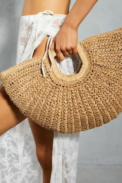 Handbags*MissPap Straw Half Moon Bag tan