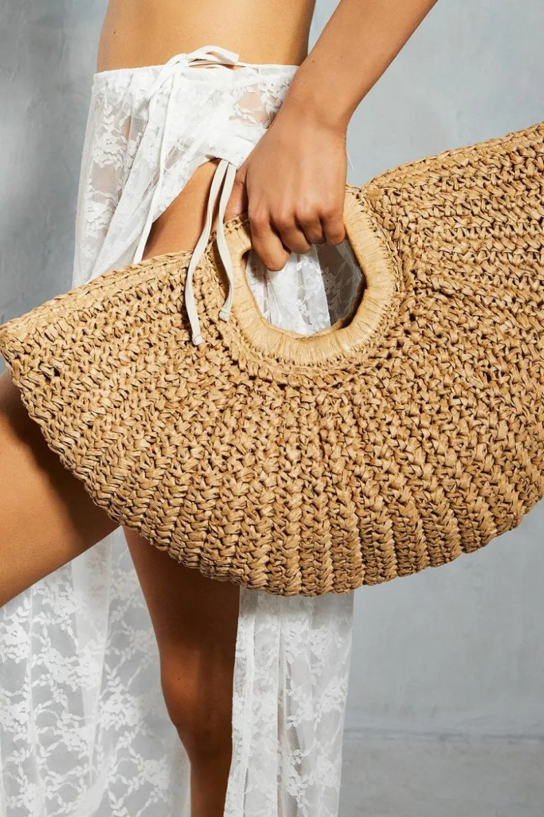 Handbags*MissPap Straw Half Moon Bag tan