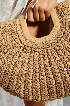 Handbags*MissPap Straw Half Moon Bag tan