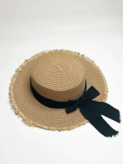 Hats & Gloves|Hats & Gloves*SVNX Straw Hat With Black Ribbon Bow Light Brown