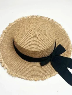 Hats & Gloves|Hats & Gloves*SVNX Straw Hat With Black Ribbon Bow Light Brown