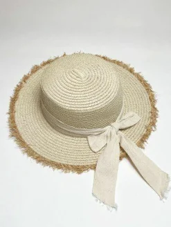 Hats & Gloves|Hats & Gloves*SVNX Straw Hat With Cream Ribbon Bow Beige