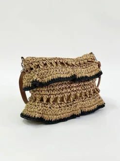 Shoulder Bags|Handbags*SVNX Straw Shoulder Bag with Frill Detail Natural