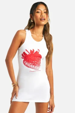 T-Shirt Dresses*boohoo Strawberry Print Racer Mini Dress white