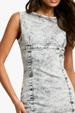 Mini Dresses|Denim*boohoo Stretch Denim Seam Detail Acid Wash Mini Dress acid wash black