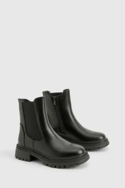 Chunky Boots|All Boots*boohoo Stretch Panel Chunky Chelsea Boots black