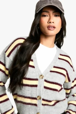 Cardigans*boohoo Stripe Brushed Knit Crop Cardigan grey