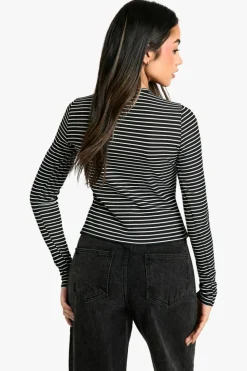 Cardigans|Knitwear*boohoo Stripe Button Through Cardigan black