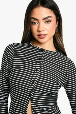 Cardigans|Knitwear*boohoo Stripe Button Through Cardigan black