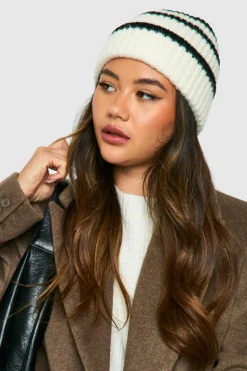 Earmuffs|Hats & Gloves*boohoo Stripe Chunky Beanie cream