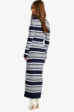 Jumper Dresses|Jumper Dresses*boohoo Stripe Collared Knitted Dress navy
