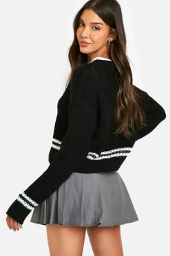 Cardigans*boohoo Stripe Detail Chunky Knitted Cardigan black