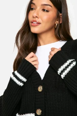 Cardigans*boohoo Stripe Detail Chunky Knitted Cardigan black
