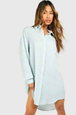 Shirt Dresses*boohoo Stripe Dropped Shoulder Shirt Dress blue