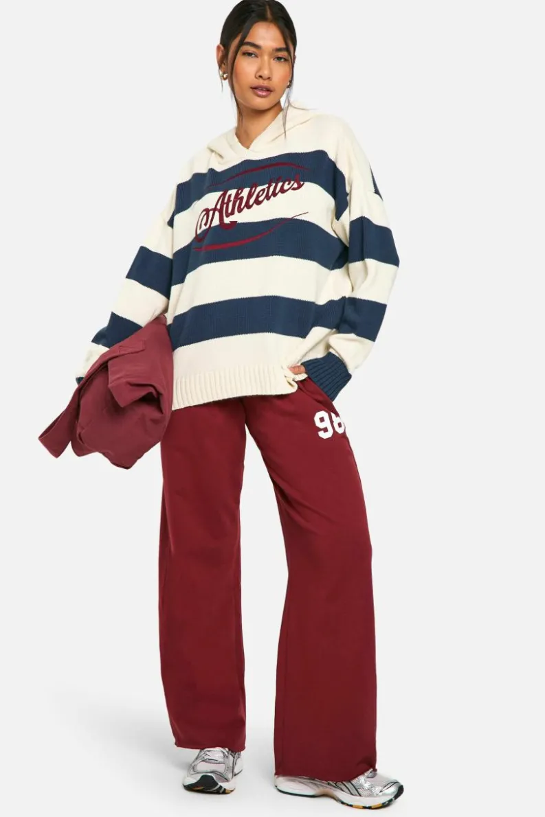 Oversized Jumpers|Jumpers*boohoo Stripe Embroidered Athletics Oversized Knitted Hoody navy