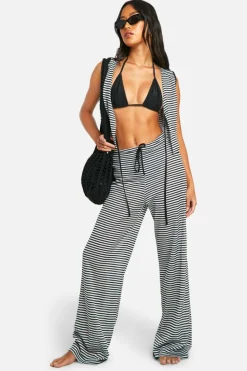 Knitted Co-Ords|Beachwear*boohoo Stripe Knitted Top & Trouser Beach Co-ord black