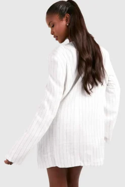 Blazer Dresses*boohoo Stripe Oversized Collarless Blazer Dress white