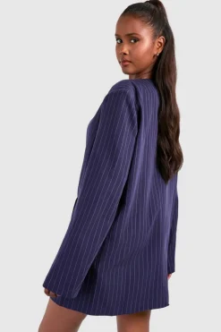 Blazer Dresses*boohoo Stripe Oversized Collarless Blazer Dress navy