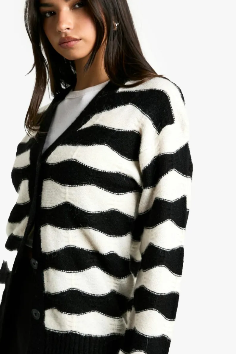 Cardigans|Knitwear*boohoo Stripe Oversized Knitted Cardigan mono