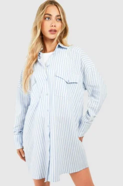 Shirt Dresses*boohoo Stripe Oversized Shirt Dress blue