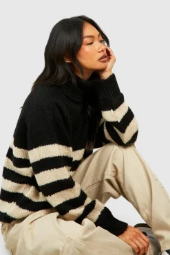 Oversized Jumpers*boohoo Stripe Roll Neck Jumper black