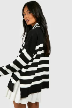 Jumpers*boohoo Stripe Roll Neck Side Split Jumper black
