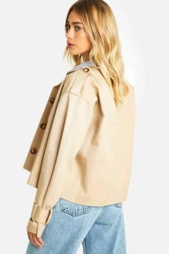 Up To 80% Off Winter Warmers|Trench Coats*boohoo Stripe Shirt Detail Short Trench Coat stone