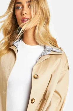 Up To 80% Off Winter Warmers|Trench Coats*boohoo Stripe Shirt Detail Short Trench Coat stone