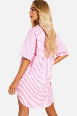 Shirt Dresses*boohoo Stripe Short Sleeve Shirt Dress pink