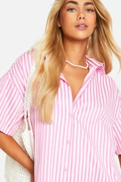 Shirt Dresses*boohoo Stripe Short Sleeve Shirt Dress pink