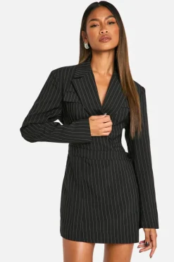 Blazer Dresses*boohoo Stripe Skirt Blazer Dress black