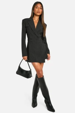 Blazer Dresses*boohoo Stripe Skirt Blazer Dress black