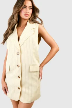 Blazer Dresses*boohoo Stripe Sleeveless Oversized Blazer Dress stone